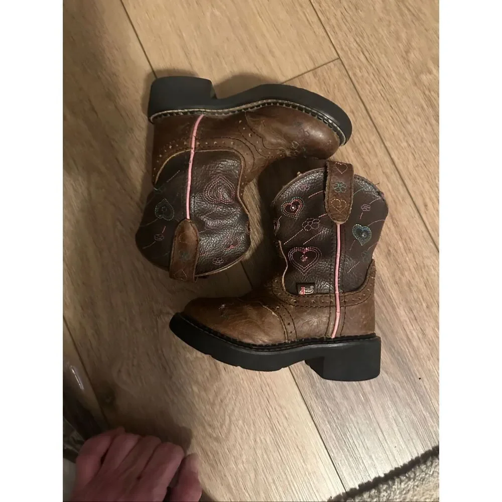 Justin Girls Brown Heart Embroidery Light Up Gypsy Cowboy Boots Size 9D - Picture 5 of 8
